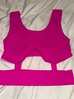 Hot Pink Ribbed Cutout Bralette - Unbranded